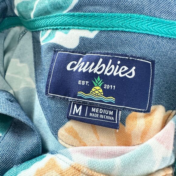 Chubbies Shirt Mens M Blue Floral Polo Pique Tropical Hawaiian Palm Short Slv - Picture 7 of 10